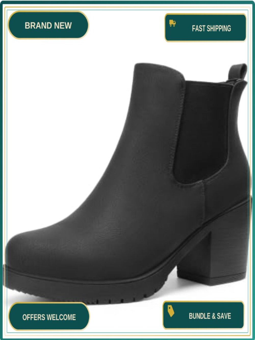 Chelsea Ankle Boots Chunky Block Heel Faux Suede Fall Winter Booties